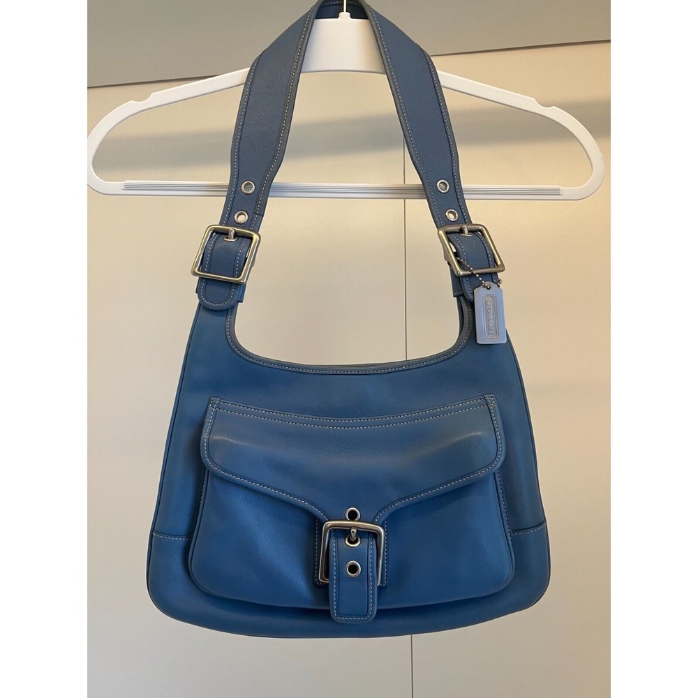 Vintage Coach Legacy Hobo Shoulder Bag Cornflower Blue Silver Tone Hardware 9340